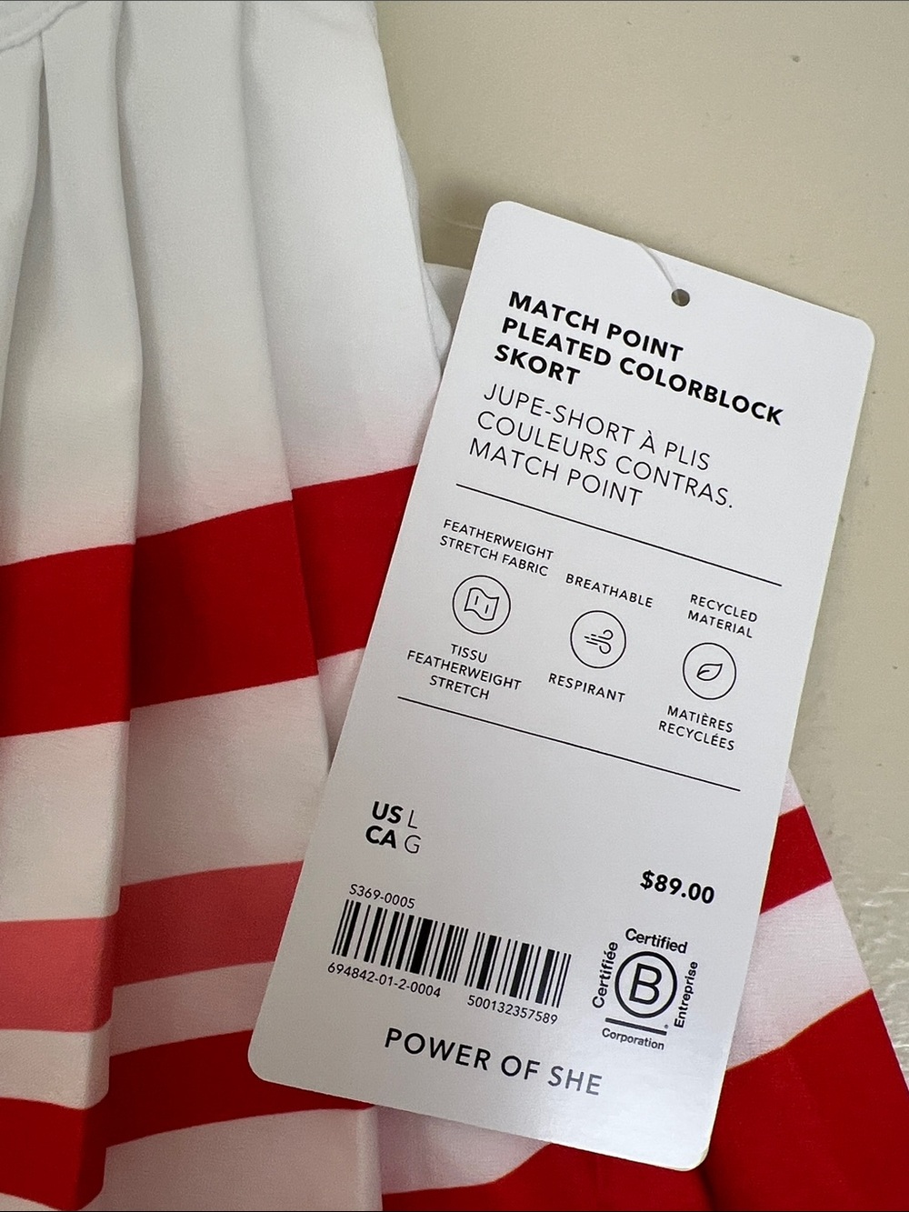 NWT Athleta Match Point Pleated Colorblock Skort Red White Size Large - Picture 6 of 10